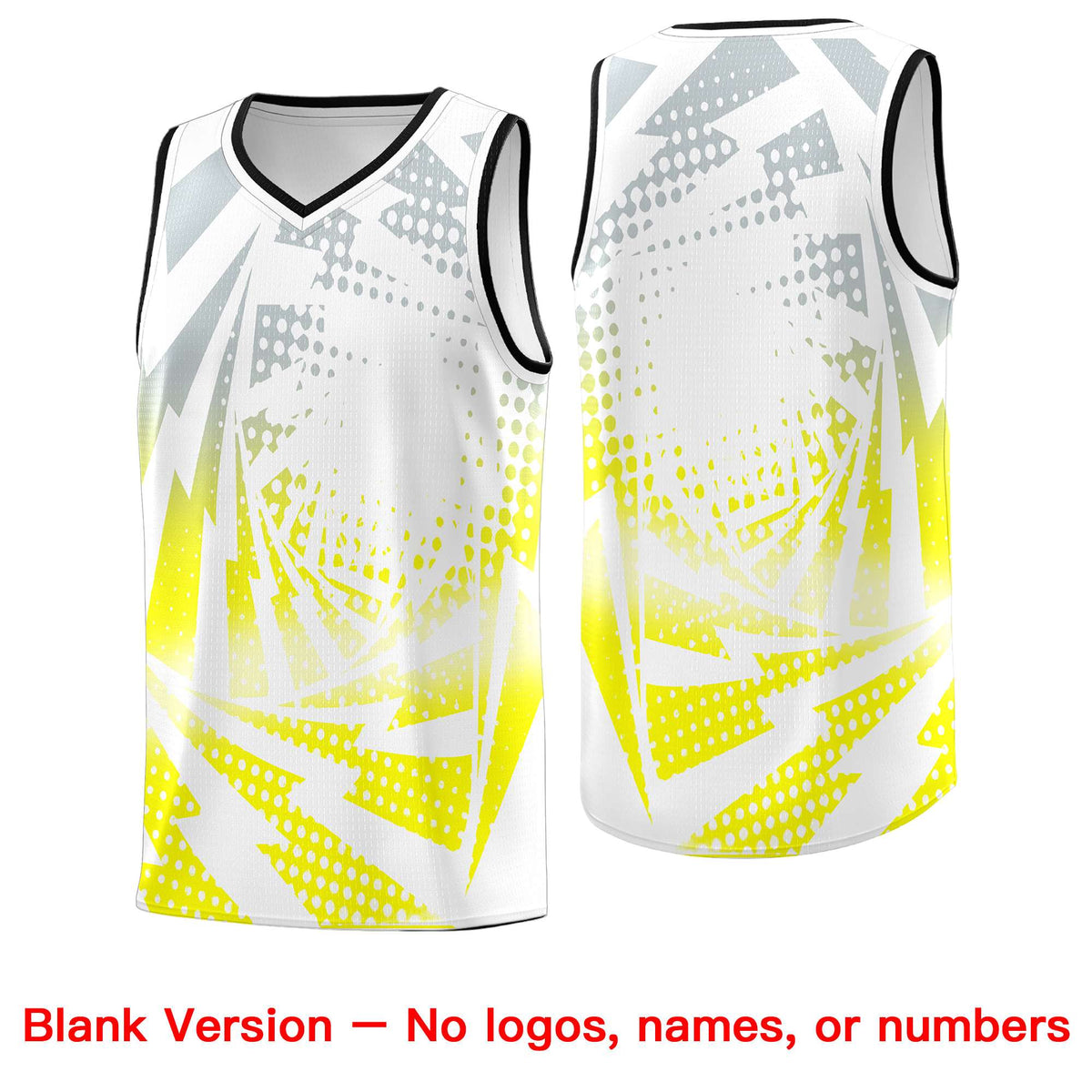 Custom Youth Basketball Jerseys White Fluorescent Yellow Lightning Halftone Personalized Team Uniforms
