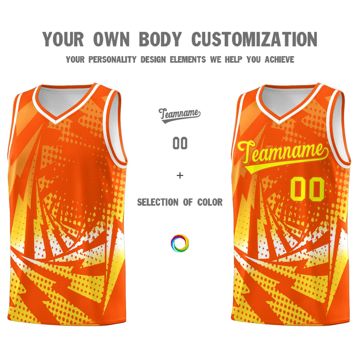 Custom Youth Basketball Jerseys Orange Gold Lightning Halftone Personalized Team Uniforms