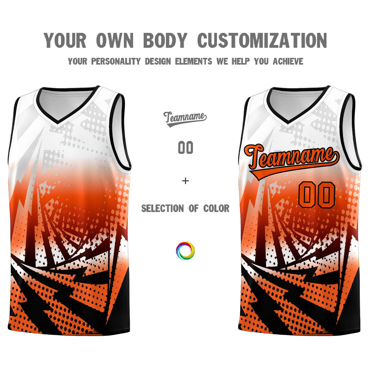 Custom Youth Basketball Jerseys White Orange Lightning Halftone Personalized Team Uniforms