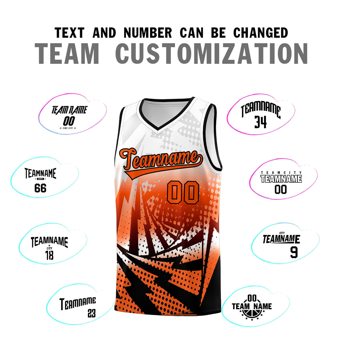 Custom Youth Basketball Jerseys White Orange Lightning Halftone Personalized Team Uniforms