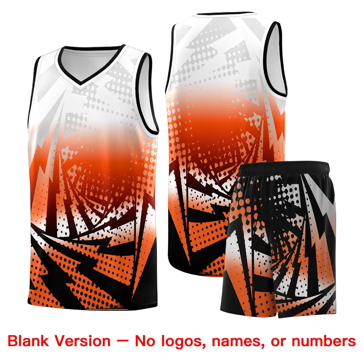 Custom Youth Basketball Jerseys White Orange Lightning Halftone Personalized Team Uniforms