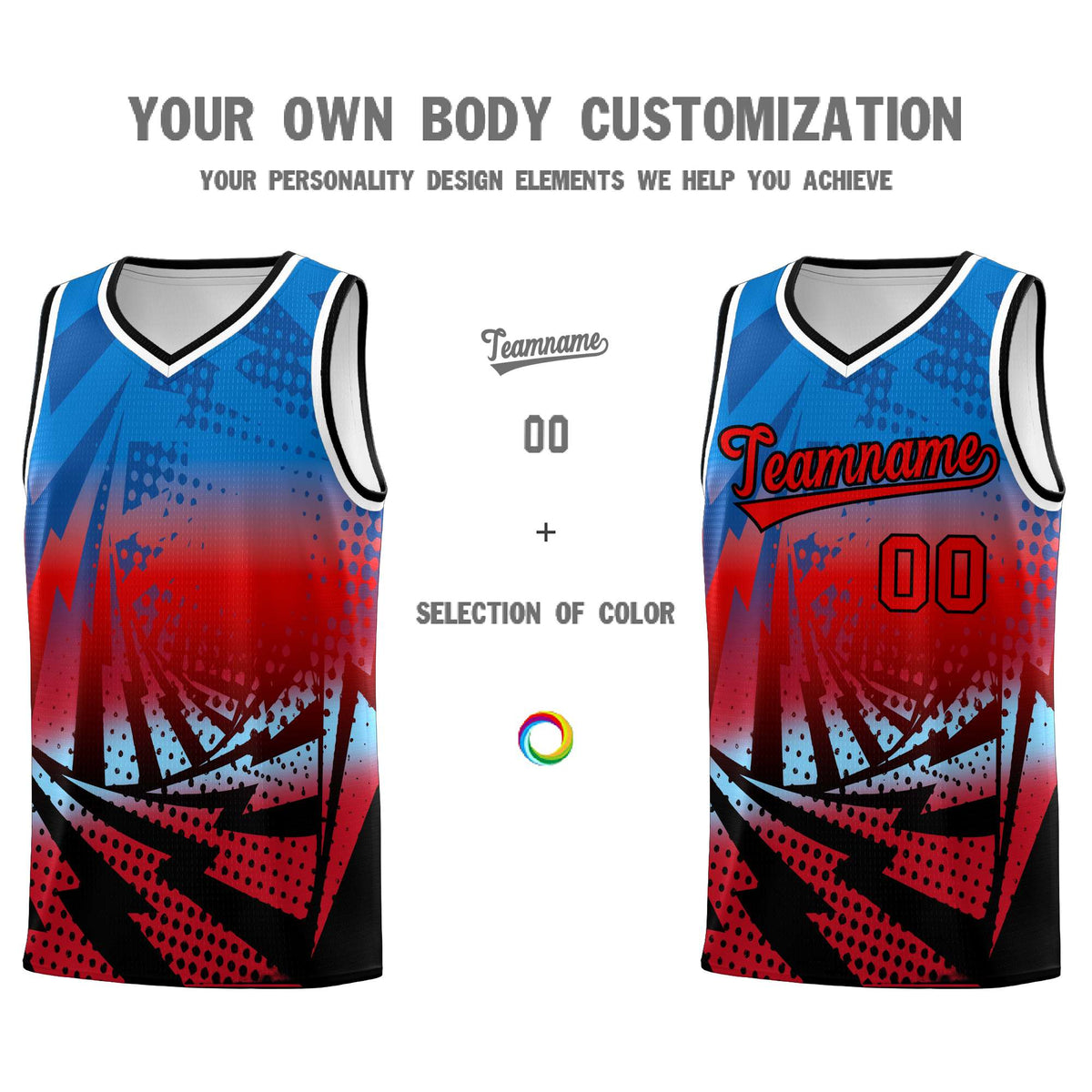 Custom Youth Basketball Jerseys Royal Red Lightning Design Halftone Personalized Uniforms