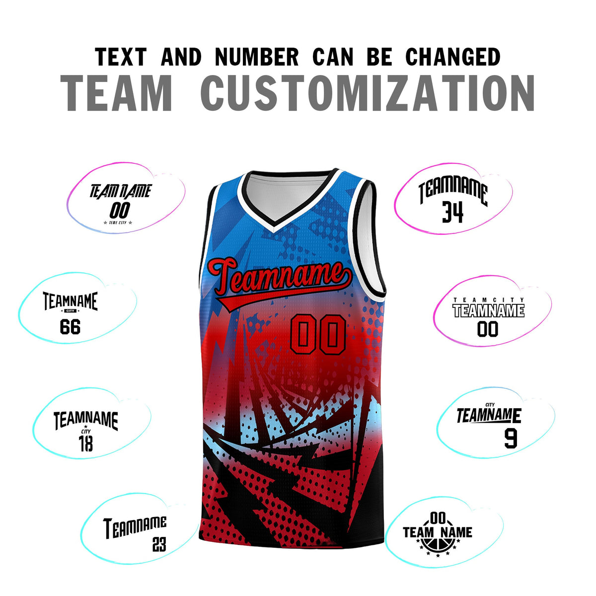 Custom Youth Basketball Jerseys Royal Red Lightning Design Halftone Personalized Uniforms