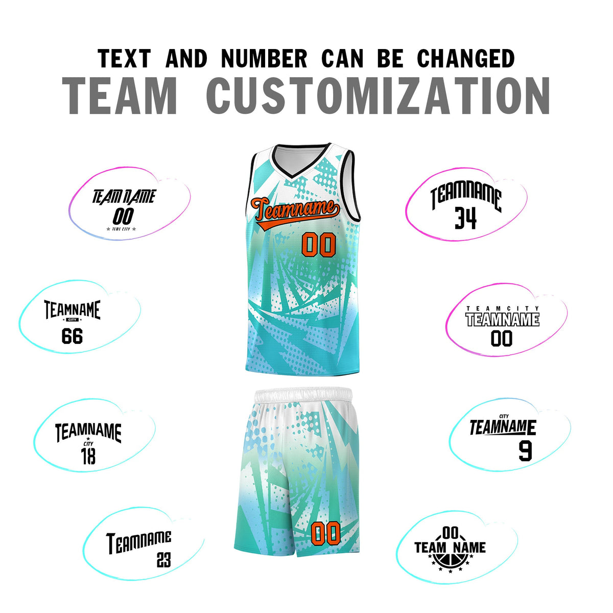 Custom Youth Basketball Jerseys White Light Blue Lightning Halftone Personalized Team Uniforms
