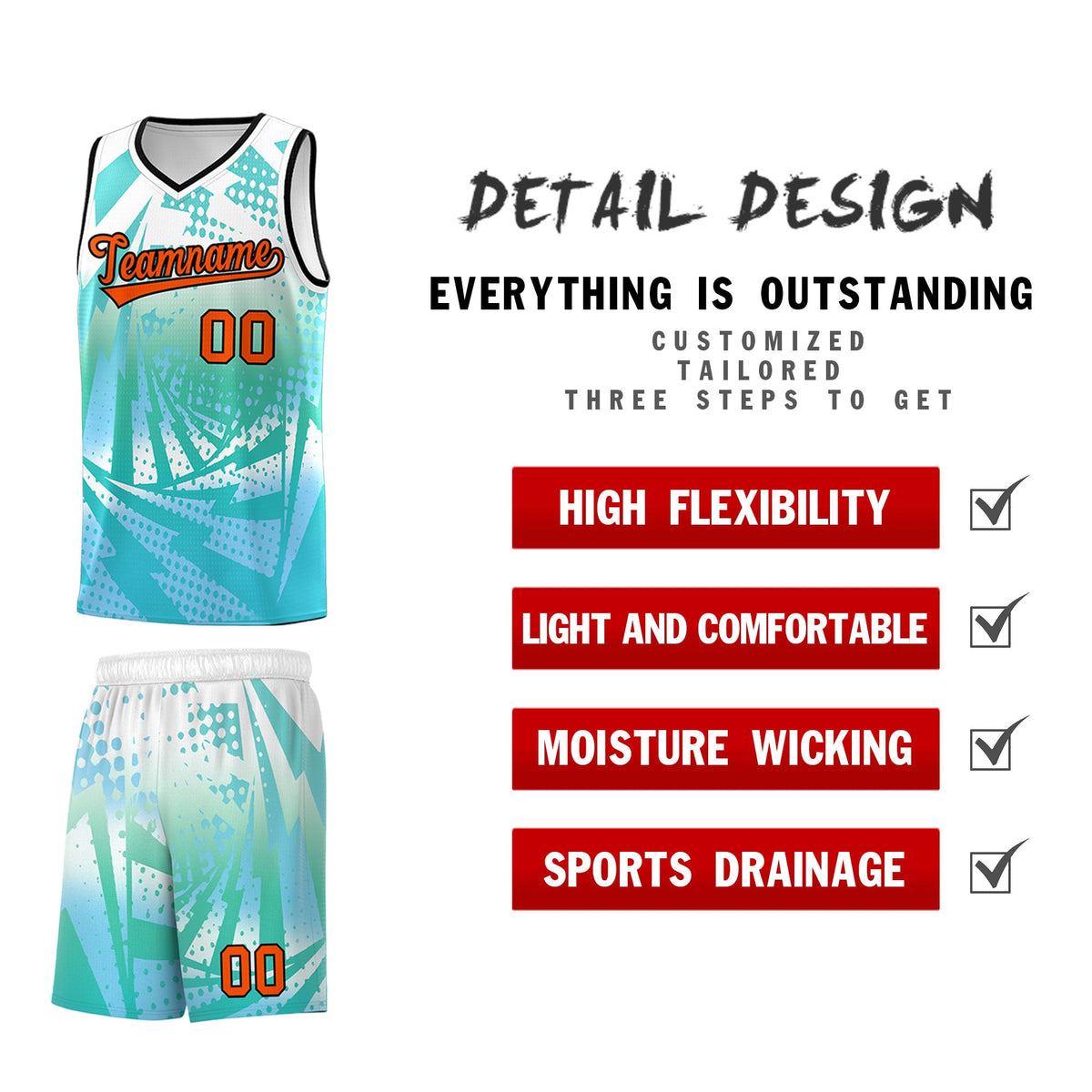 Custom Youth Basketball Jerseys White Light Blue Lightning Halftone Personalized Team Uniforms