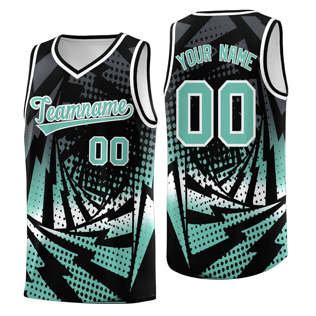 Custom Youth Basketball Jerseys Black Bright Green Lightning Halftone Personalized Team Uniforms
