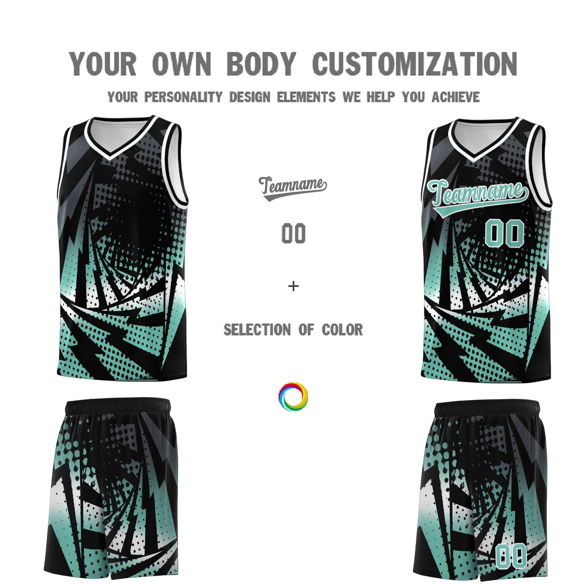 Custom Youth Basketball Jerseys Black Bright Green Lightning Halftone Personalized Team Uniforms