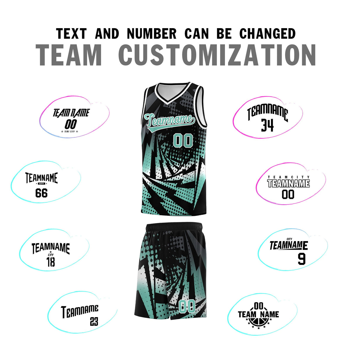 Custom Youth Basketball Jerseys Black Bright Green Lightning Halftone Personalized Team Uniforms