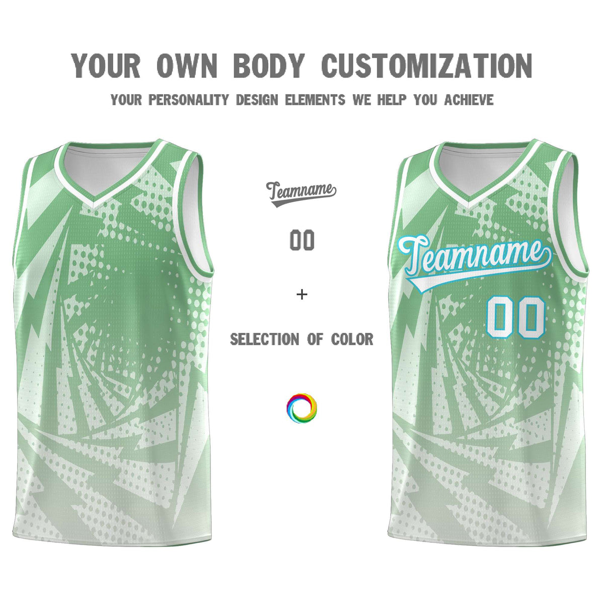 Custom Youth Basketball Jerseys Green Gray Lightning Halftone Personalized Team Uniforms