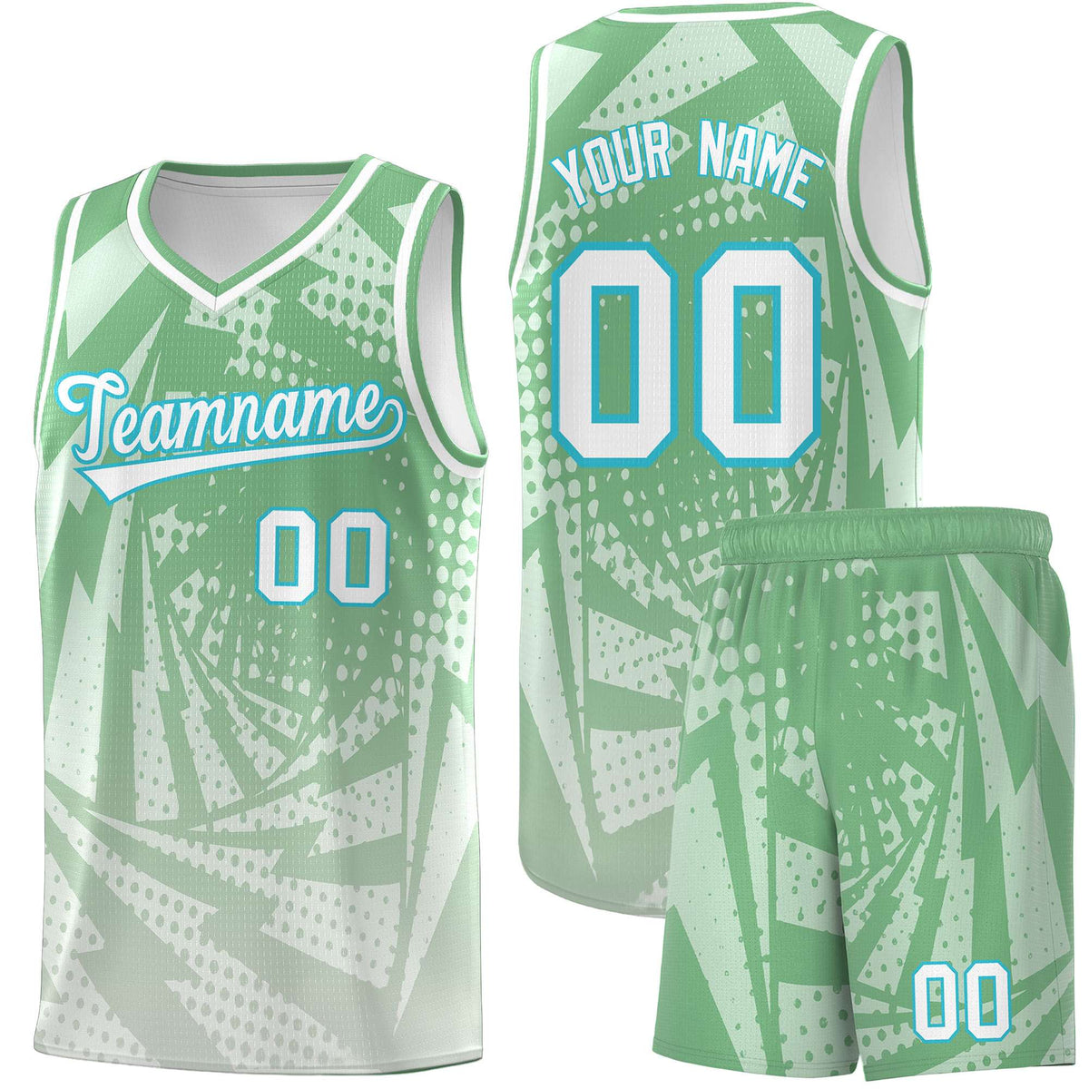 Custom Youth Basketball Jerseys Green Gray Lightning Halftone Personalized Team Uniforms