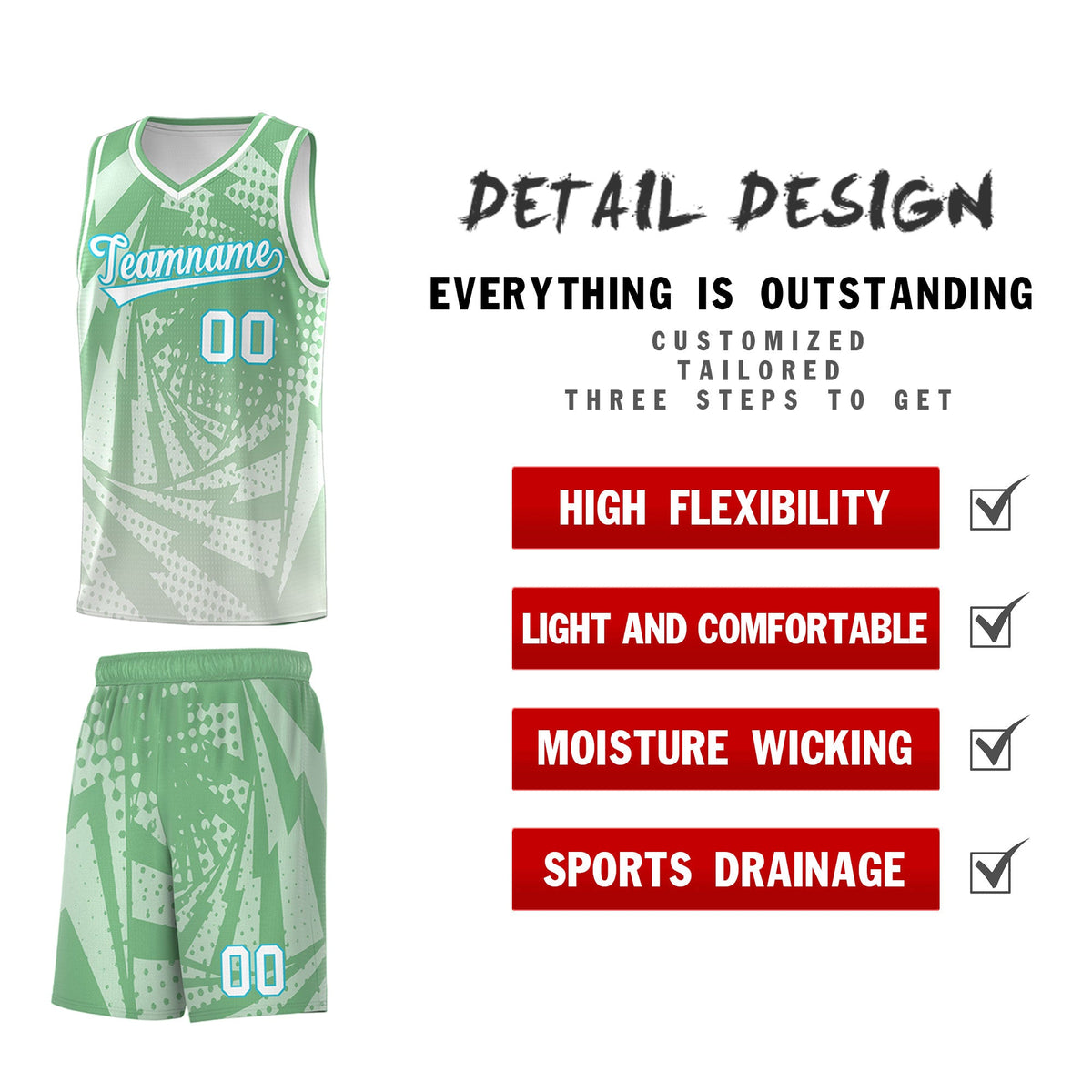 Custom Youth Basketball Jerseys Green Gray Lightning Halftone Personalized Team Uniforms