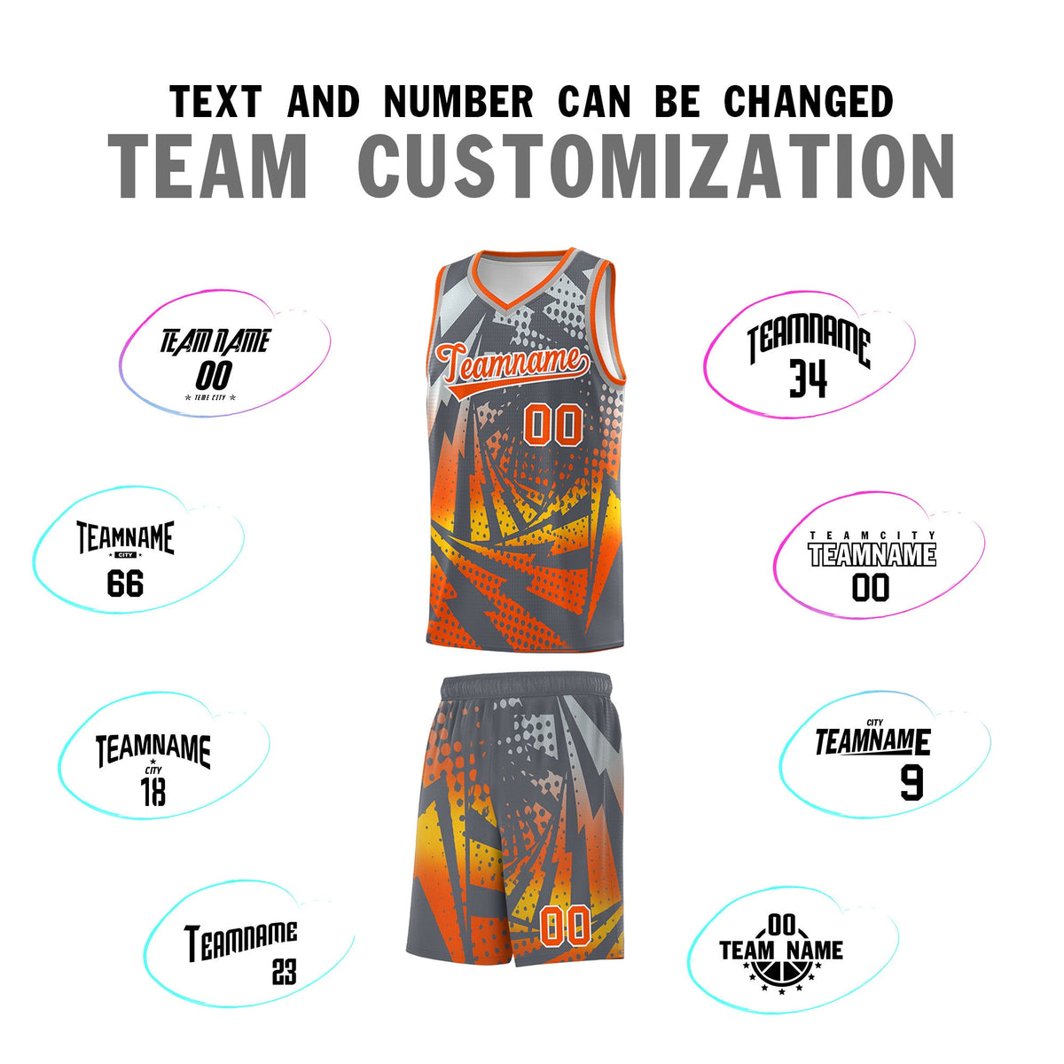 Custom Youth Basketball Jerseys Dark Gray Orange Lightning Design Halftone Personalized Uniforms