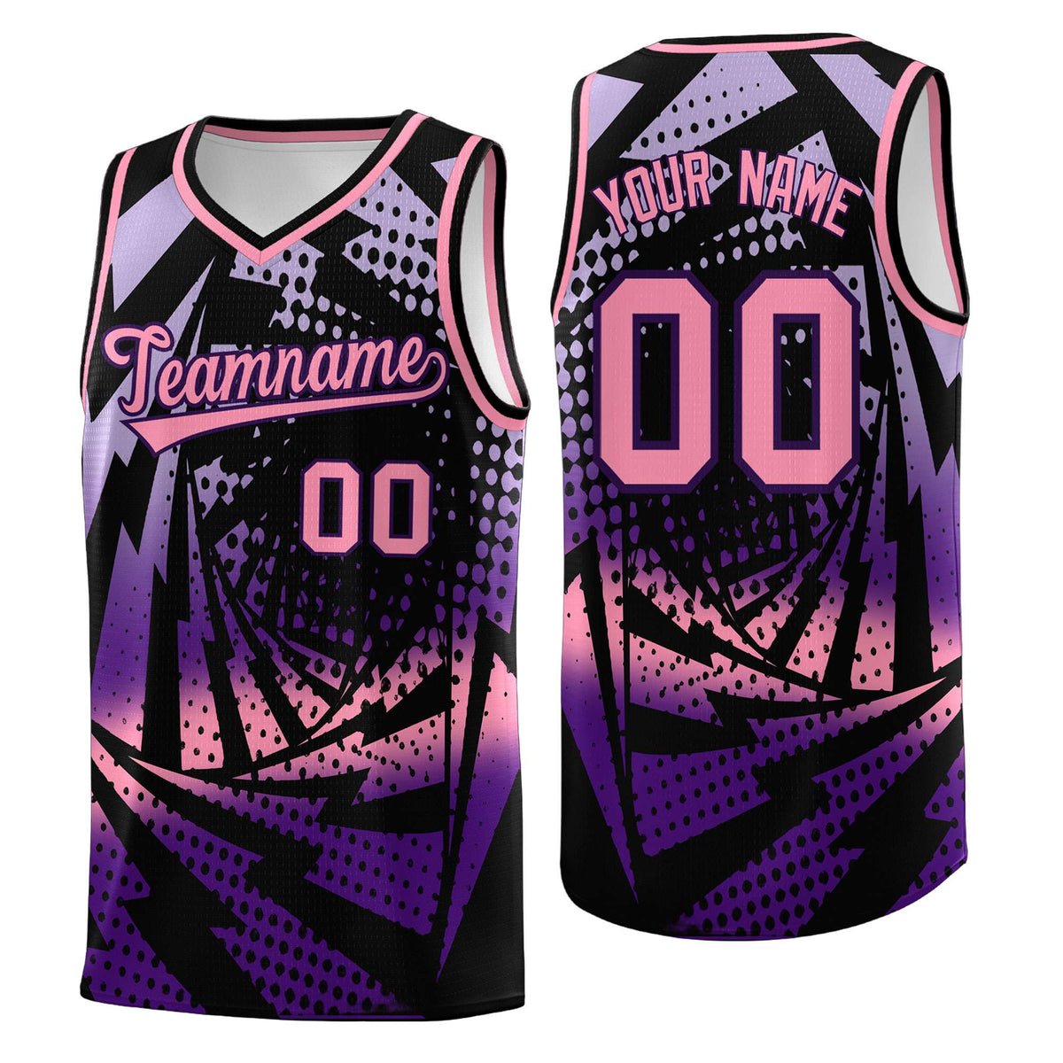 Custom Youth Basketball Jerseys Black Purple Lightning Halftone Personalized Team Uniforms