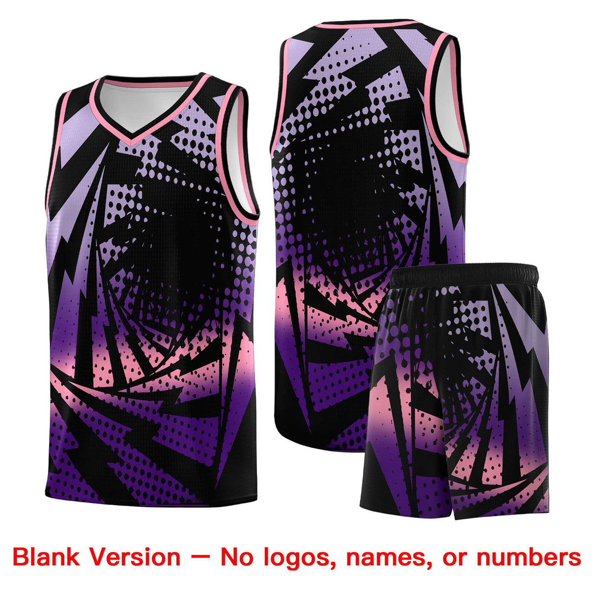 Custom Youth Basketball Jerseys Black Purple Lightning Halftone Personalized Team Uniforms