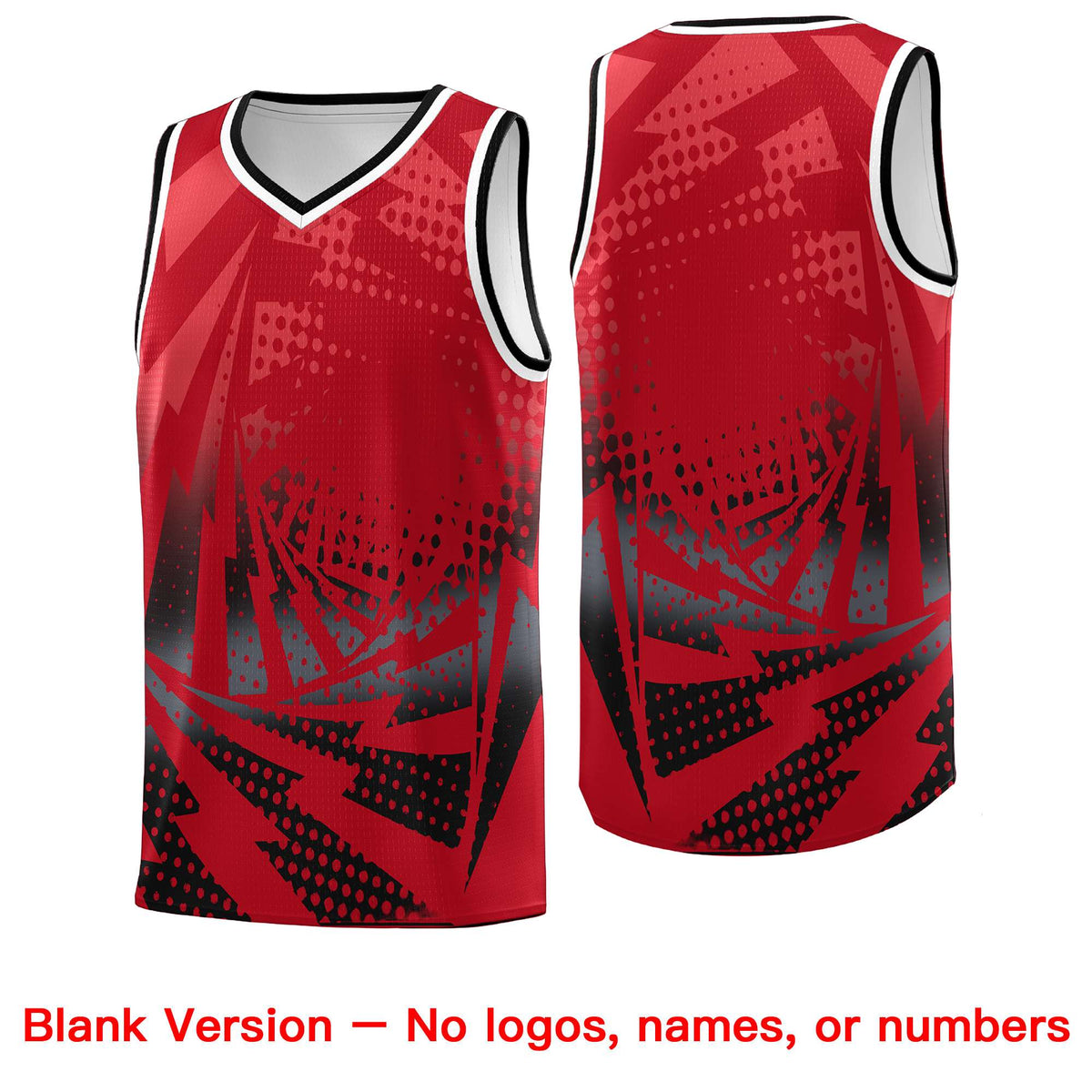 Custom Youth Basketball Jerseys Red Black Lightning Halftone Personalized Team Uniforms