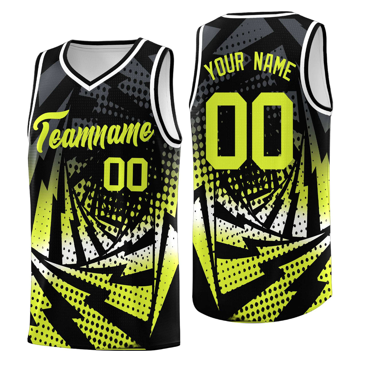 Custom Youth Basketball Jerseys Black Fluorescent Green Lightning Halftone Personalized Team Uniforms