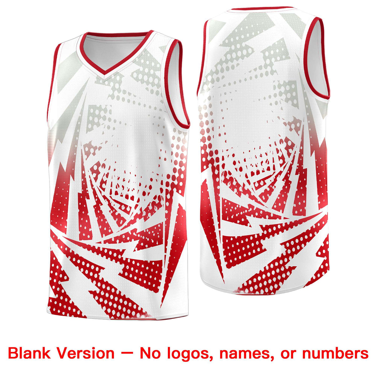 Custom Youth Basketball Jerseys White Red Lightning Halftone Personalized Team Uniforms