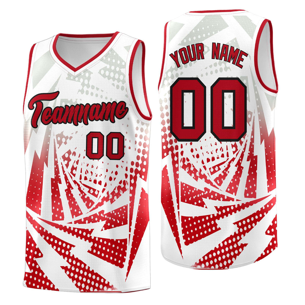 Custom Youth Basketball Jerseys White Red Lightning Halftone Personalized Team Uniforms