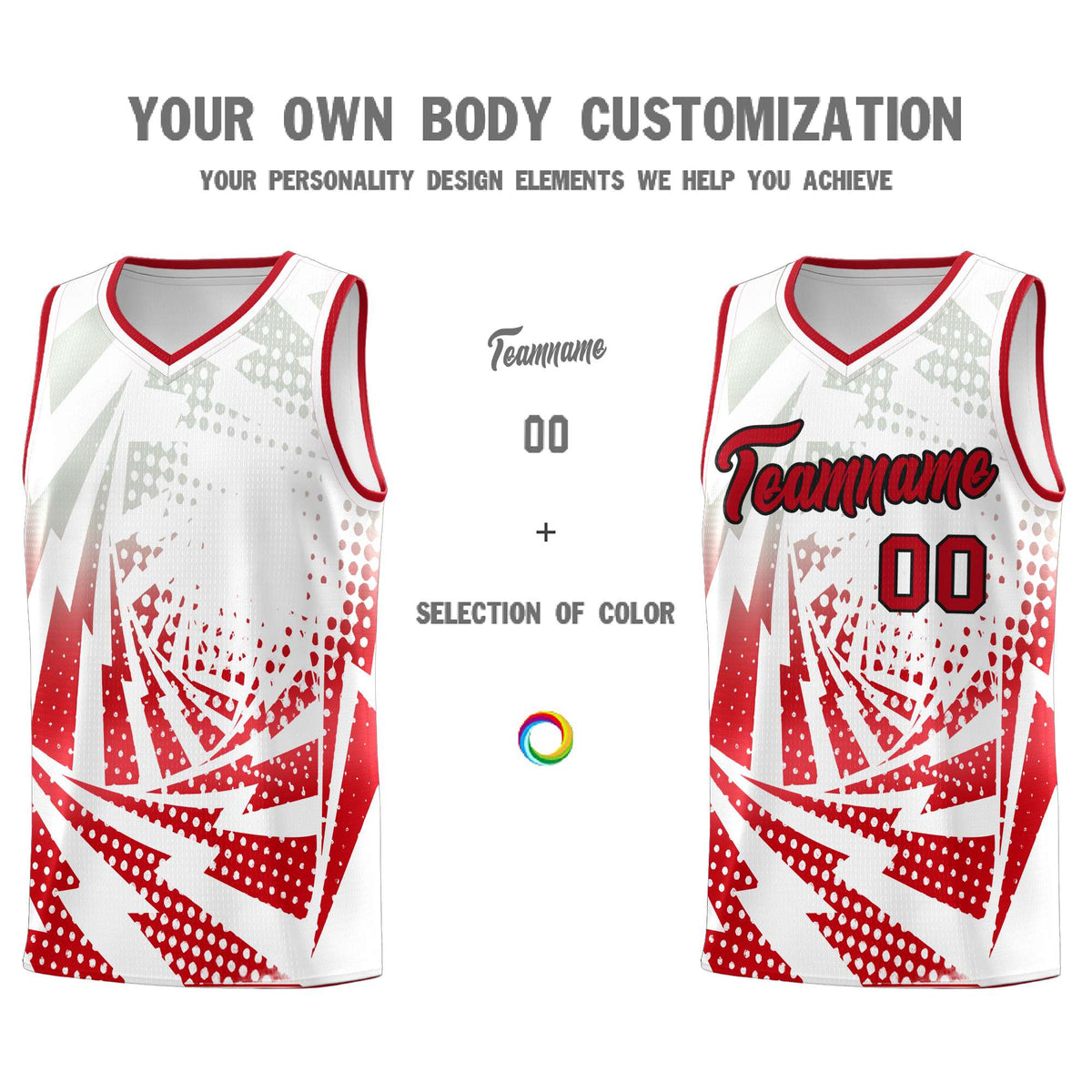 Custom Youth Basketball Jerseys White Red Lightning Halftone Personalized Team Uniforms