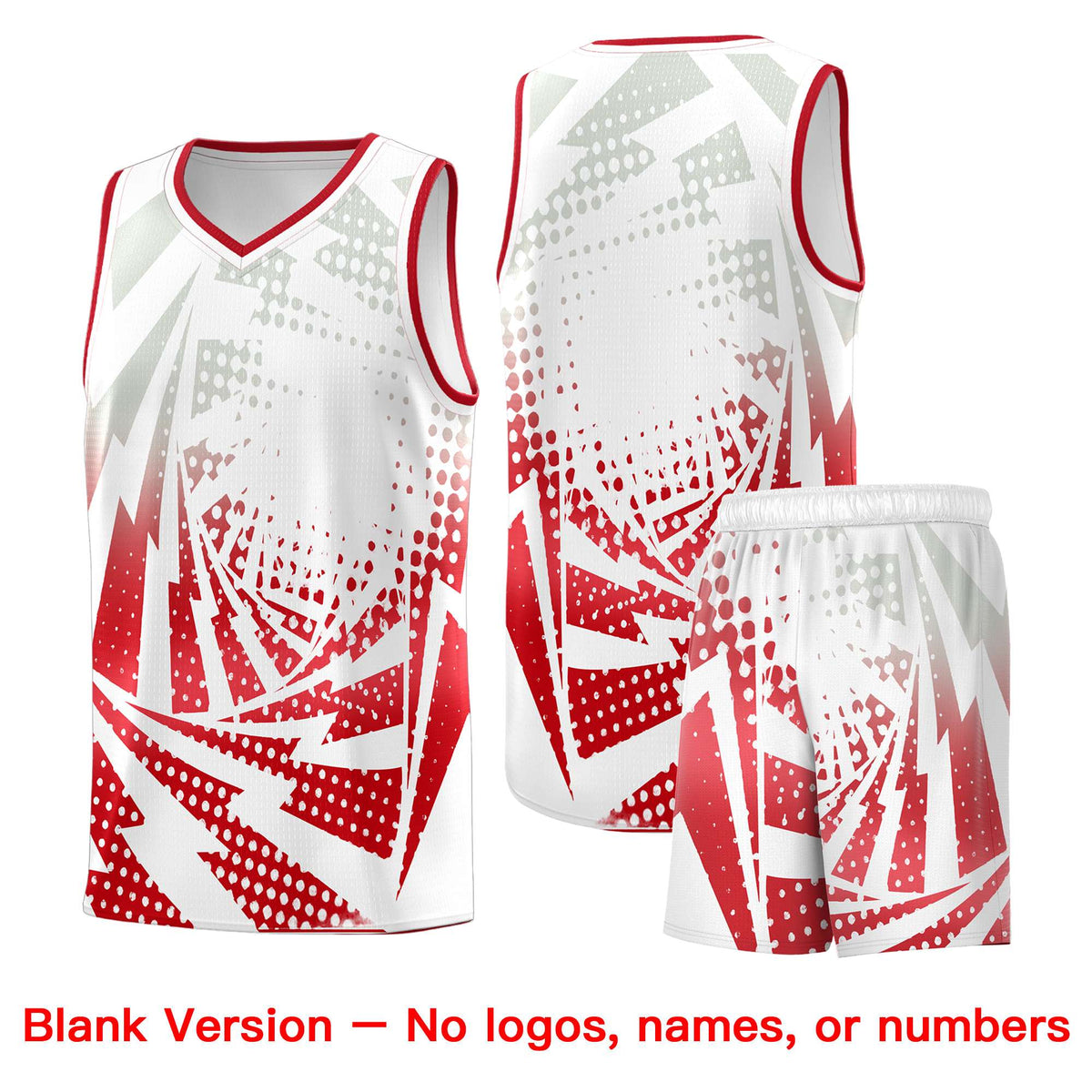 Custom Youth Basketball Jerseys White Red Lightning Halftone Personalized Team Uniforms