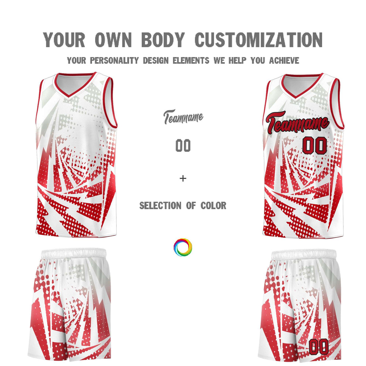 Custom Youth Basketball Jerseys White Red Lightning Halftone Personalized Team Uniforms
