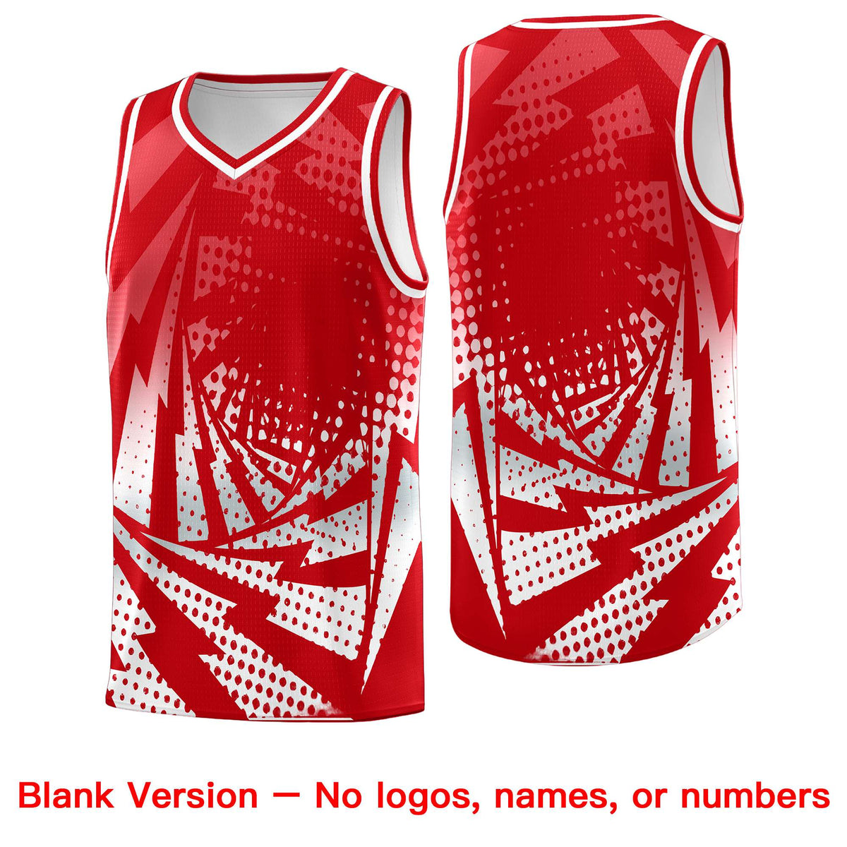 Custom Youth Basketball Jerseys Red White Lightning Halftone Personalized Team Uniforms