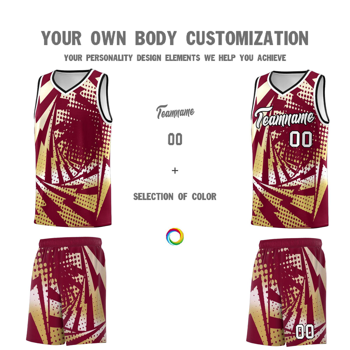 Custom Youth Basketball Jerseys Crimson Old Gold Lightning Design Halftone Personalized Uniforms
