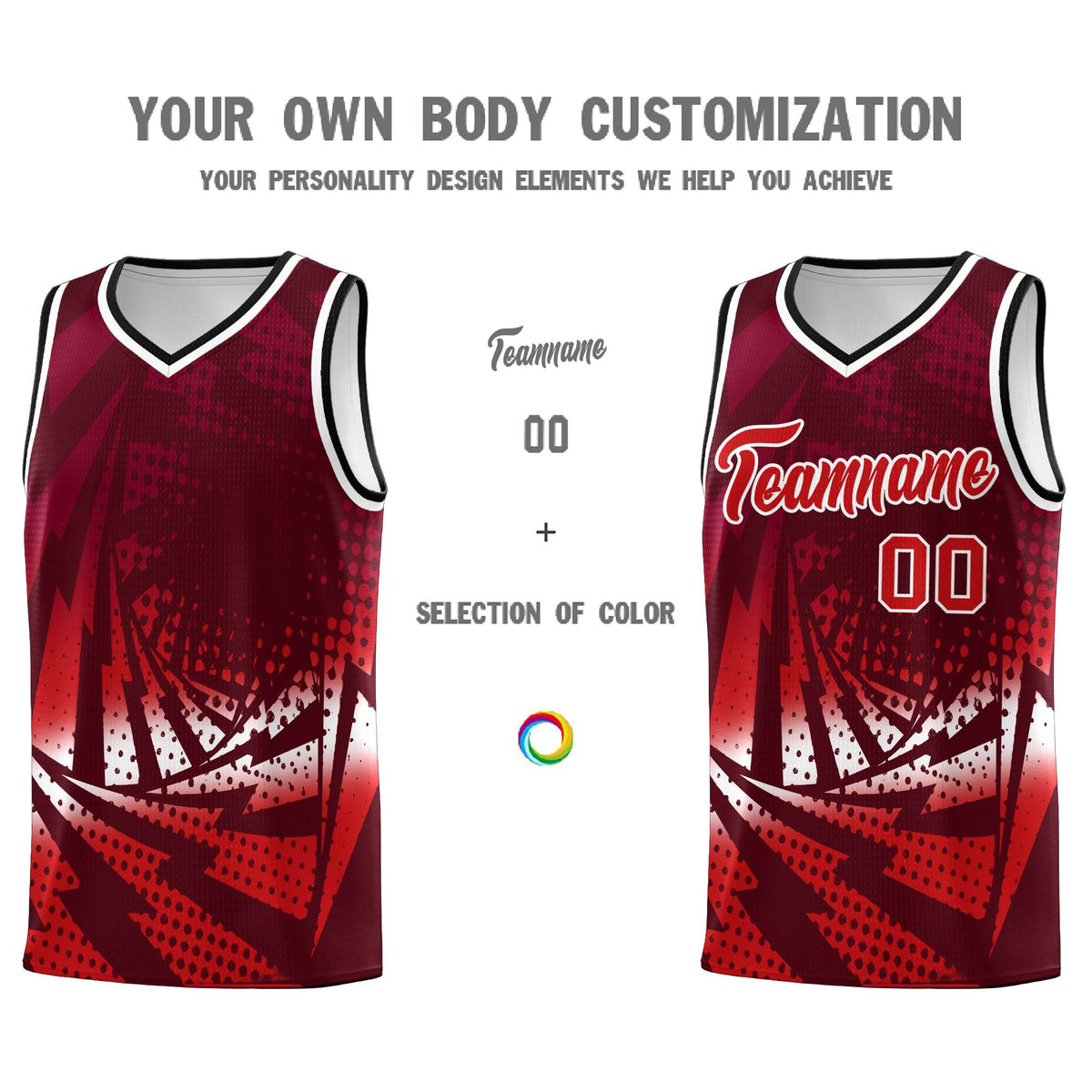 Custom Youth Basketball Jerseys Maroon Red Lightning Halftone Personalized Team Uniforms