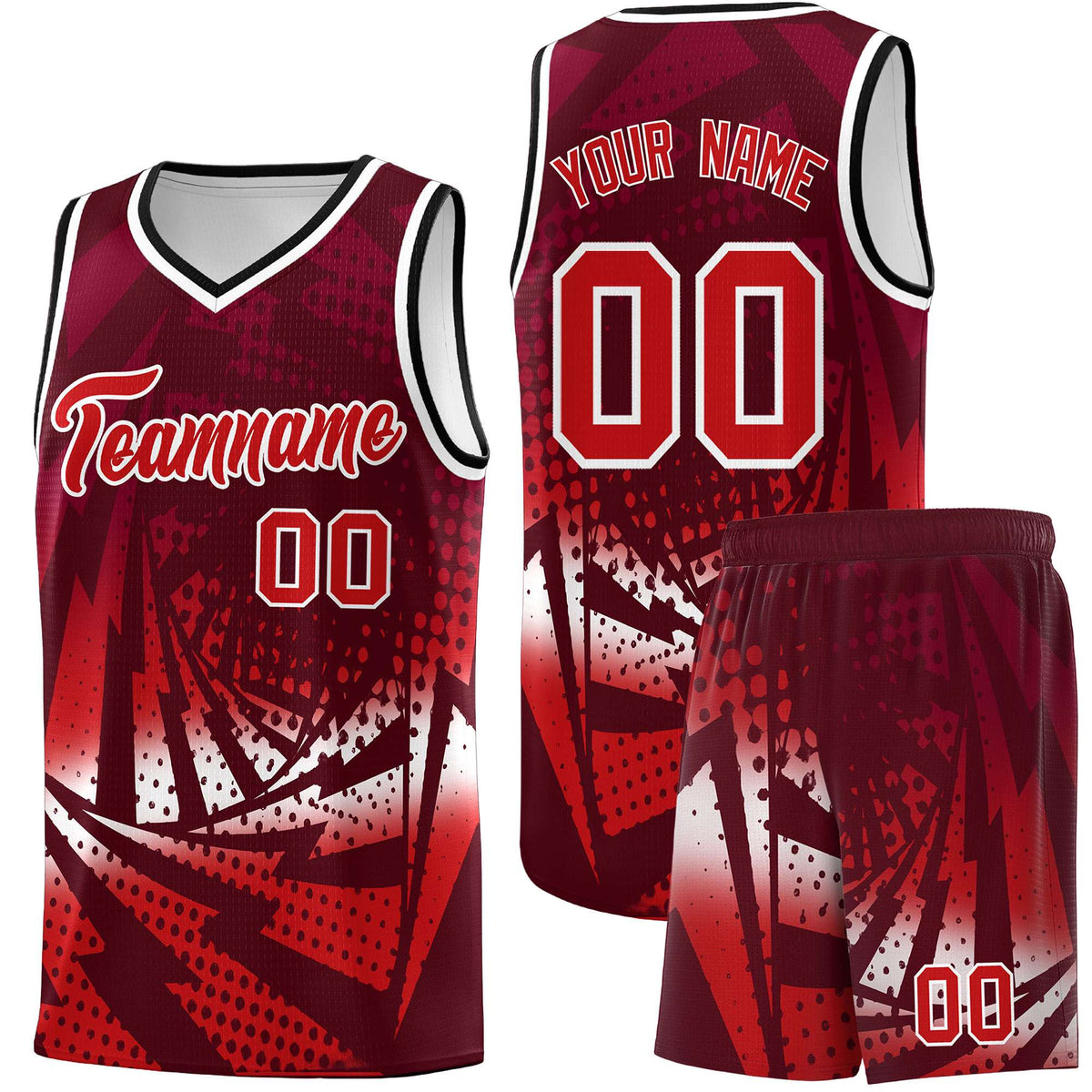 Custom Youth Basketball Jerseys Maroon Red Lightning Halftone Personalized Team Uniforms