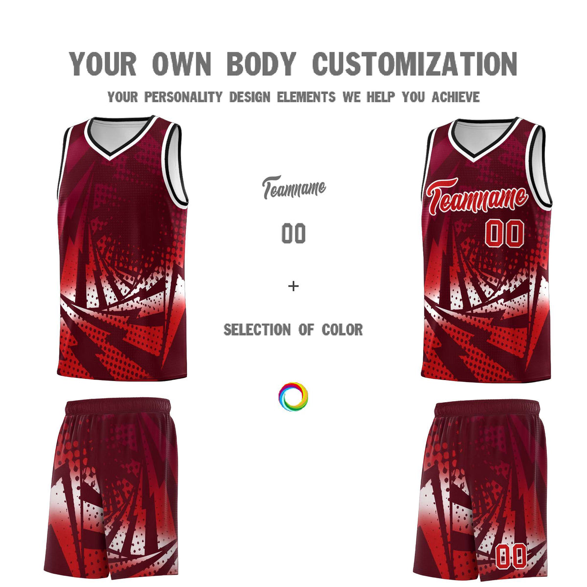 Custom Youth Basketball Jerseys Maroon Red Lightning Halftone Personalized Team Uniforms