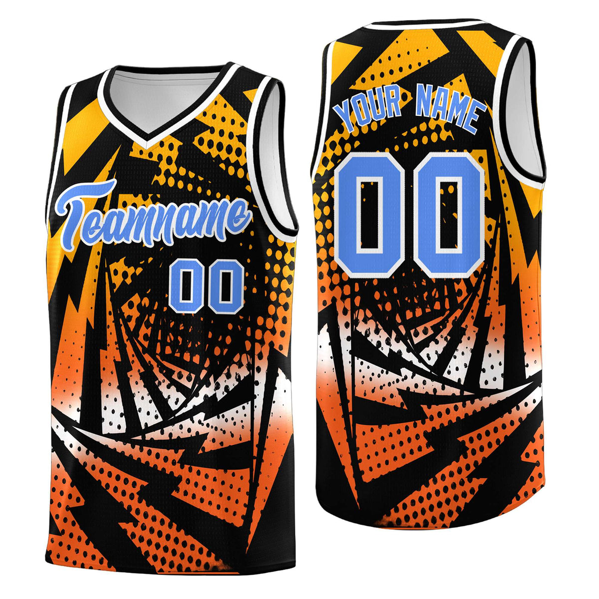 Custom Youth Basketball Jerseys Black Orange Lightning Design Halftone Personalized Uniforms