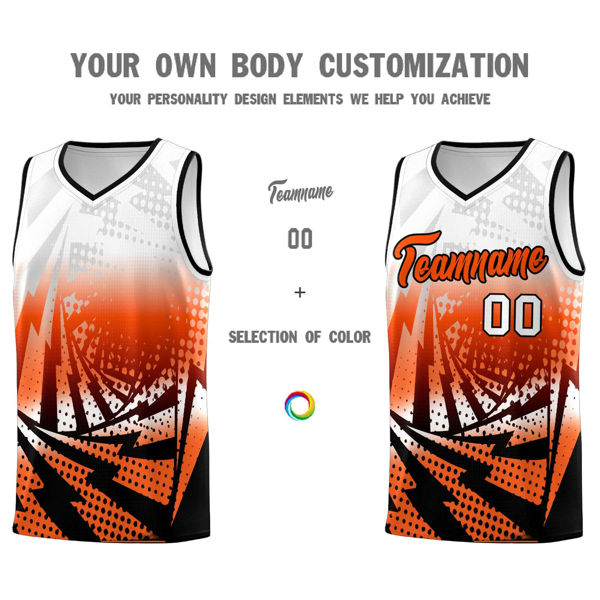 Custom Youth Basketball Jerseys White Orange Lightning Halftone Personalized Team Uniforms