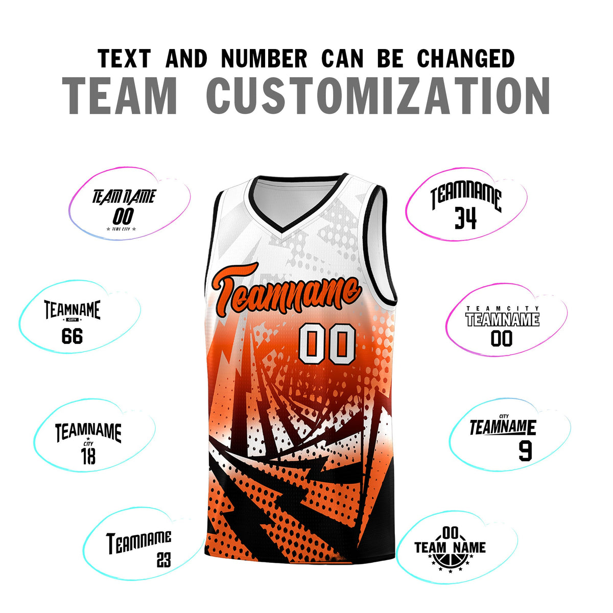 Custom Youth Basketball Jerseys White Orange Lightning Halftone Personalized Team Uniforms