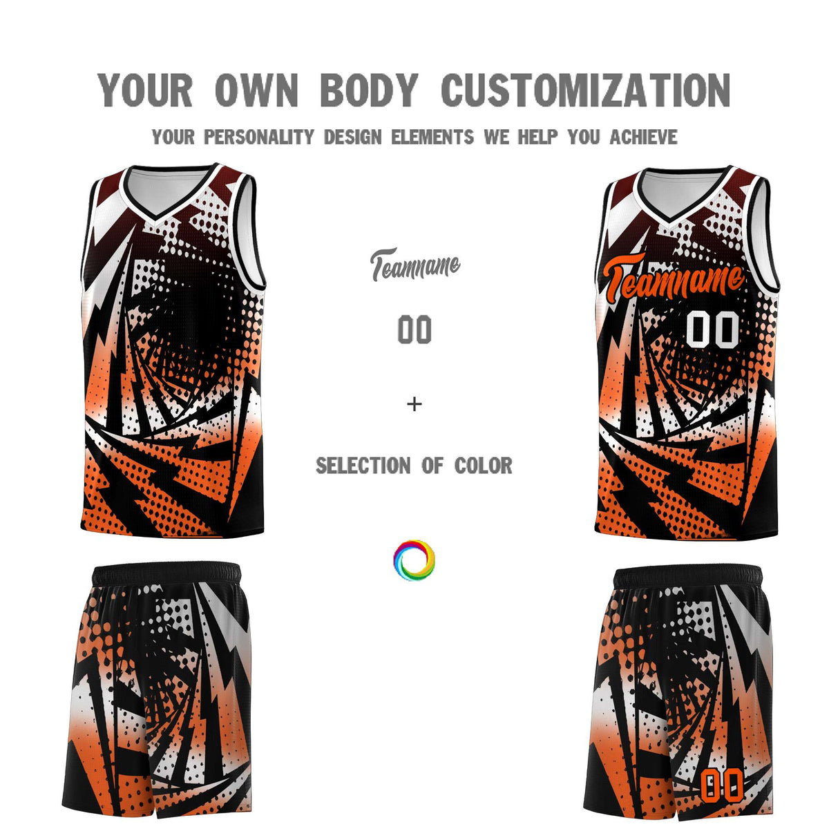 Custom Youth Basketball Jerseys White Orange Lightning Halftone Personalized Team Uniforms