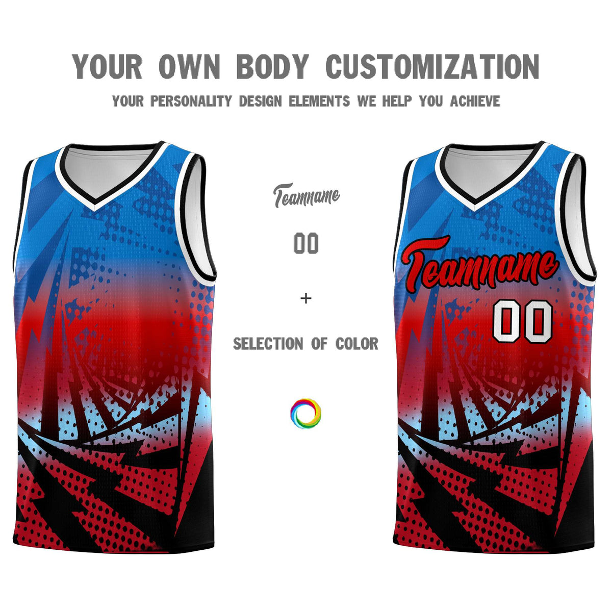 Custom Youth Basketball Jerseys Royal Red Lightning Design Halftone Personalized Uniforms