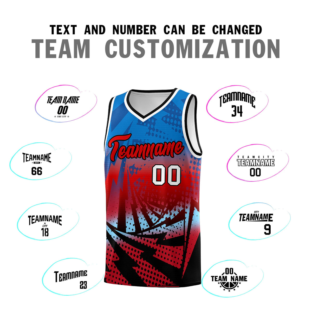 Custom Youth Basketball Jerseys Royal Red Lightning Design Halftone Personalized Uniforms