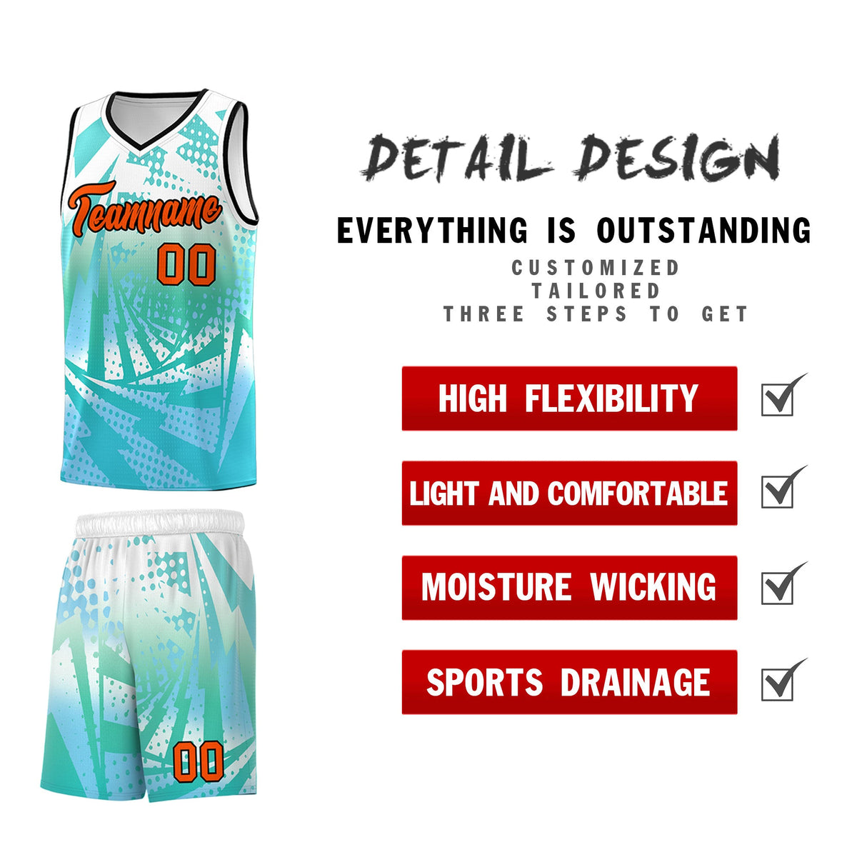 Custom Youth Basketball Jerseys White Light Blue Lightning Halftone Personalized Team Uniforms