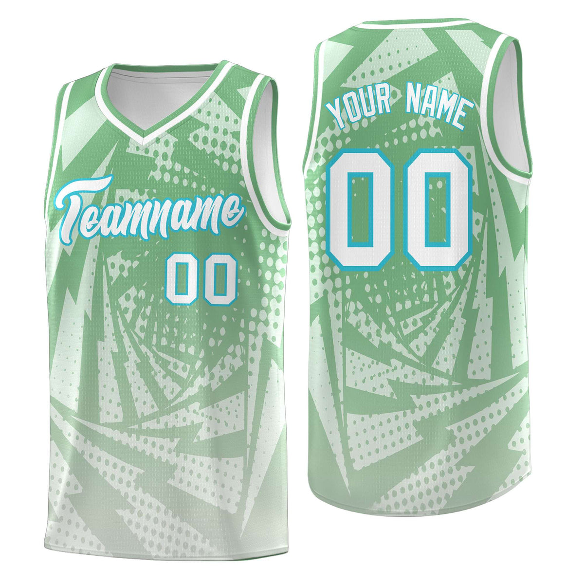 Custom Youth Basketball Jerseys Green Gray Lightning Halftone Personalized Team Uniforms