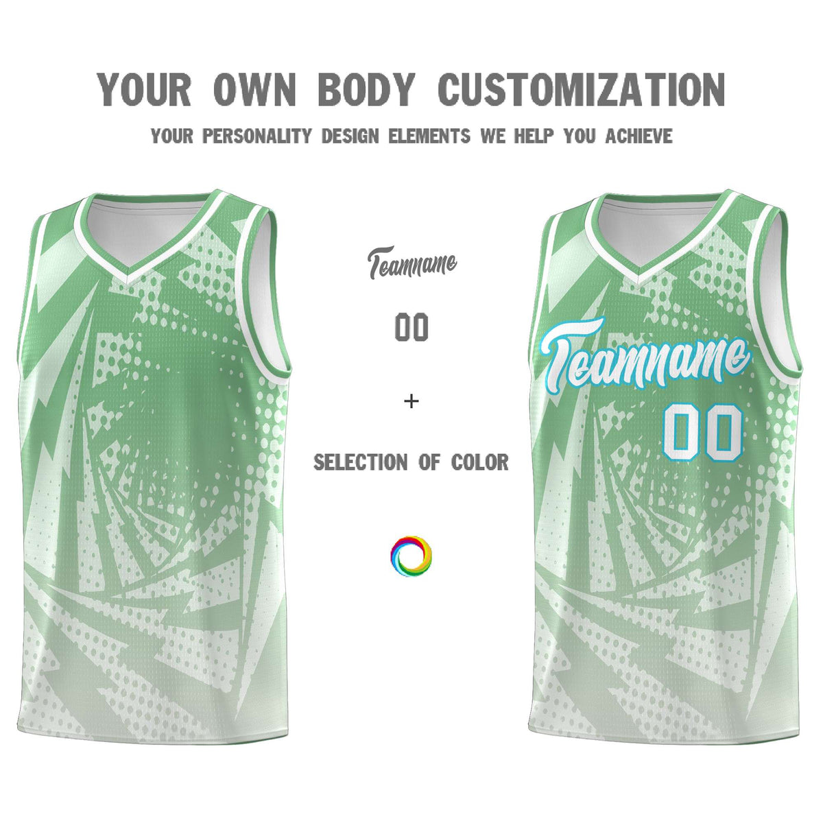 Custom Youth Basketball Jerseys Green Gray Lightning Halftone Personalized Team Uniforms