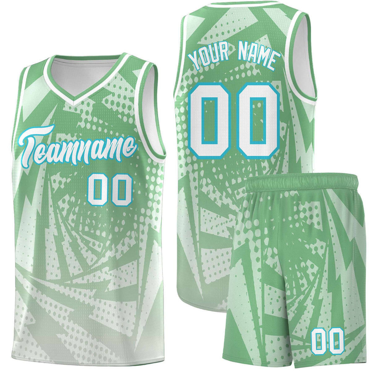 Custom Youth Basketball Jerseys Green Gray Lightning Halftone Personalized Team Uniforms