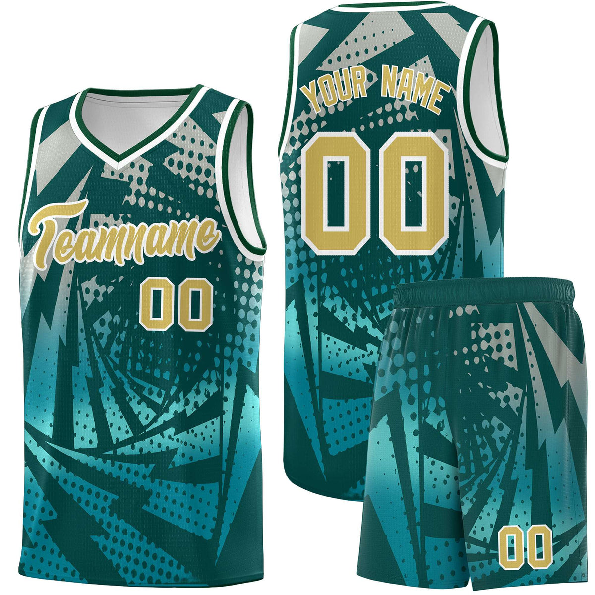 Custom Youth Basketball Jerseys Midnight Green Teal Lightning Halftone Personalized Team Uniforms