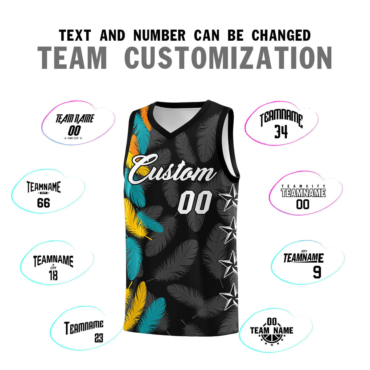 Custom Youth Basketball Jersey Black White Feather Series Sports Uniform