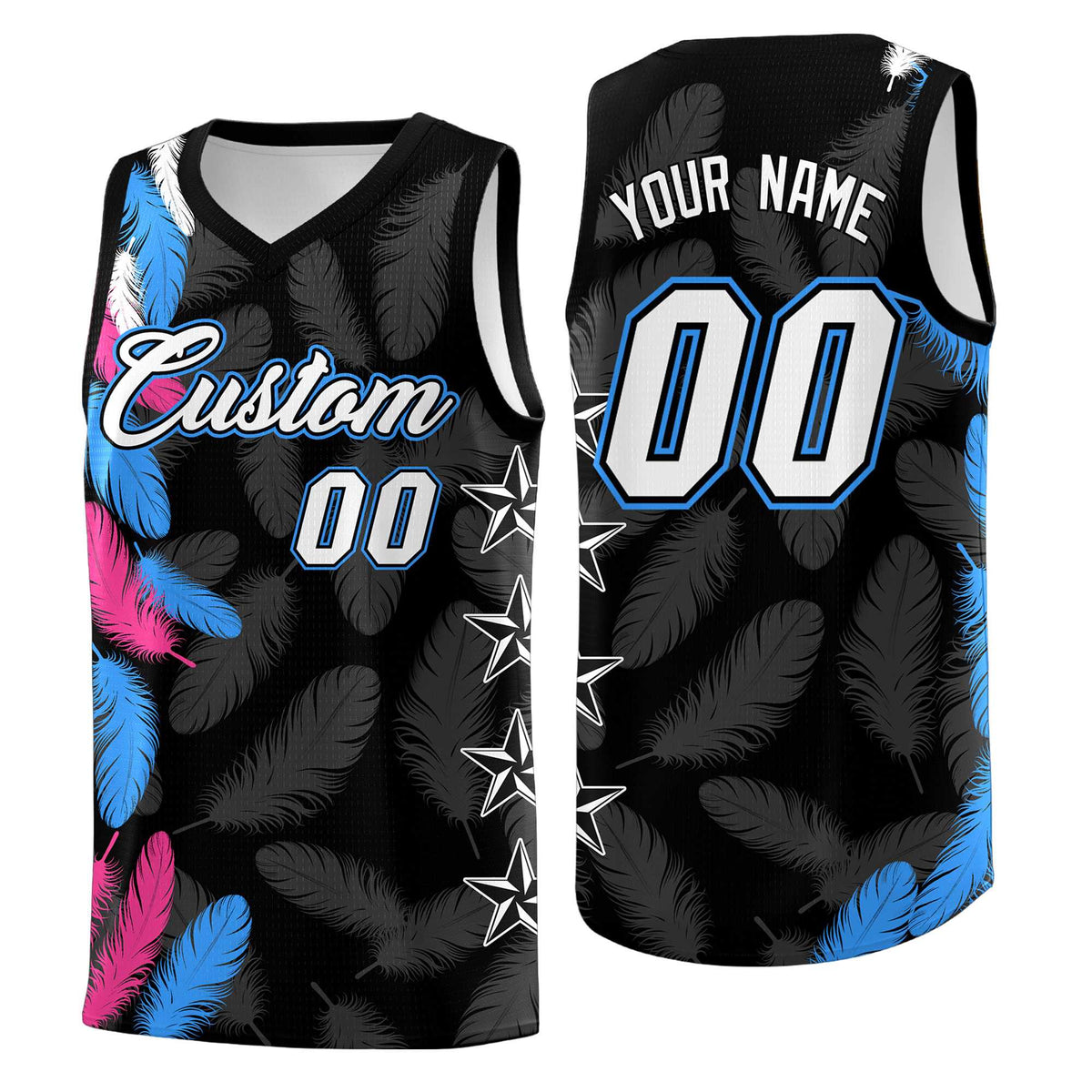 Custom Youth Basketball Jersey Black White Feather Series Sports Uniform