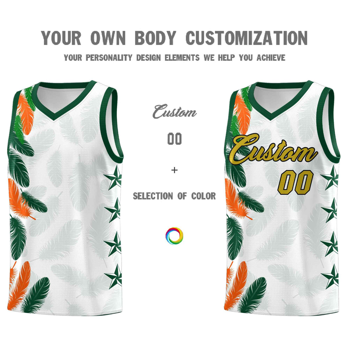 Custom Youth Basketball Jersey White Old Gold Feather Series Sports Uniform