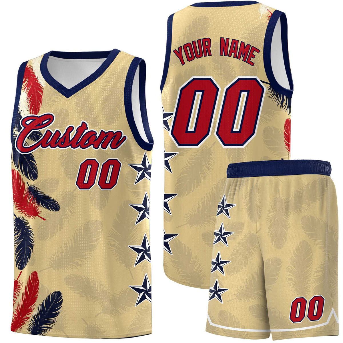 Custom Youth Basketball Jersey Khaki Red Feather Series Sports Uniform