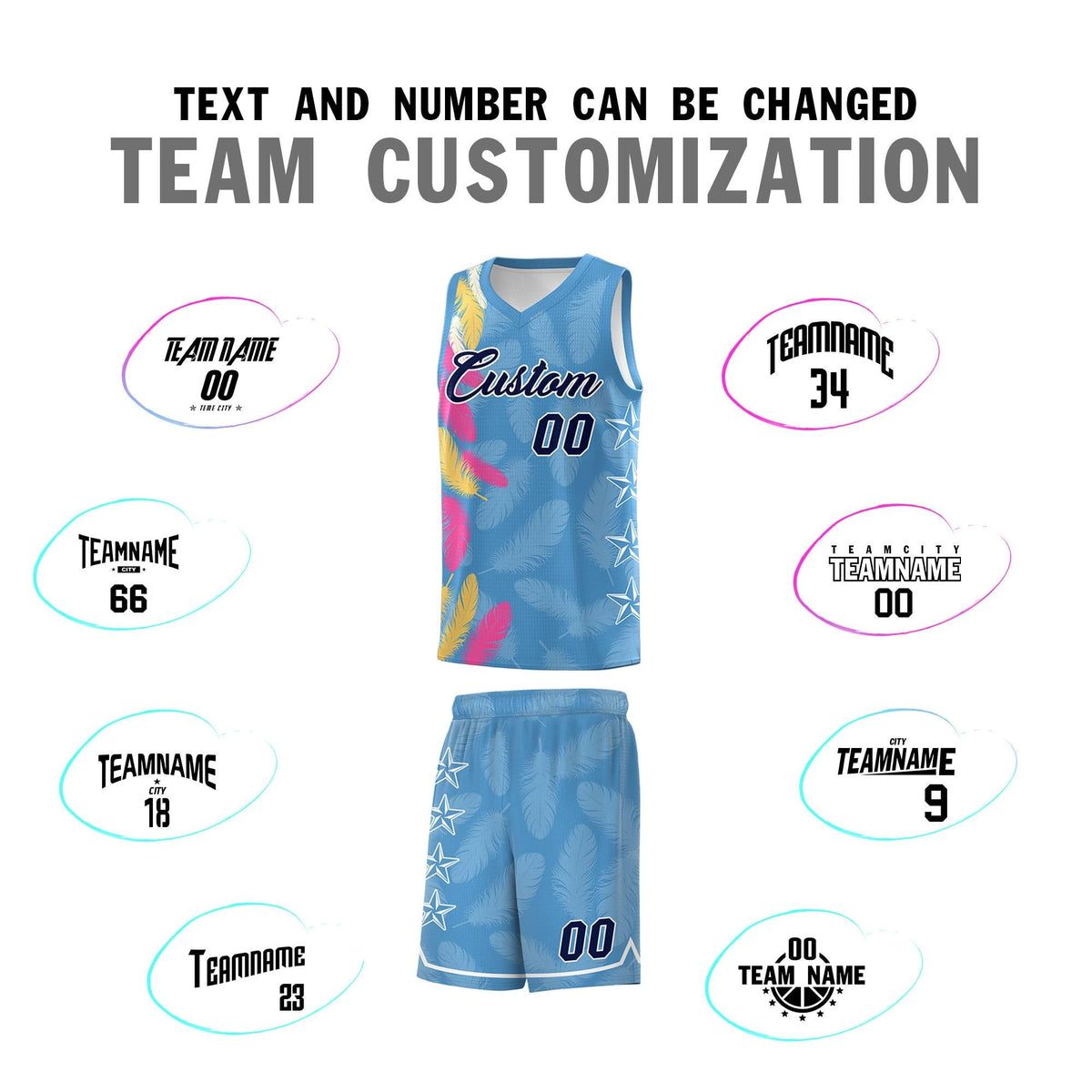 Custom Youth Basketball Jersey Light Blue Navy Feather Series Sports Uniform