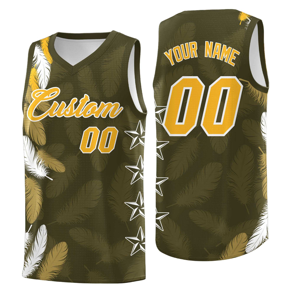 Custom Youth Basketball Jersey Olive Gold Feather Series Sports Uniform