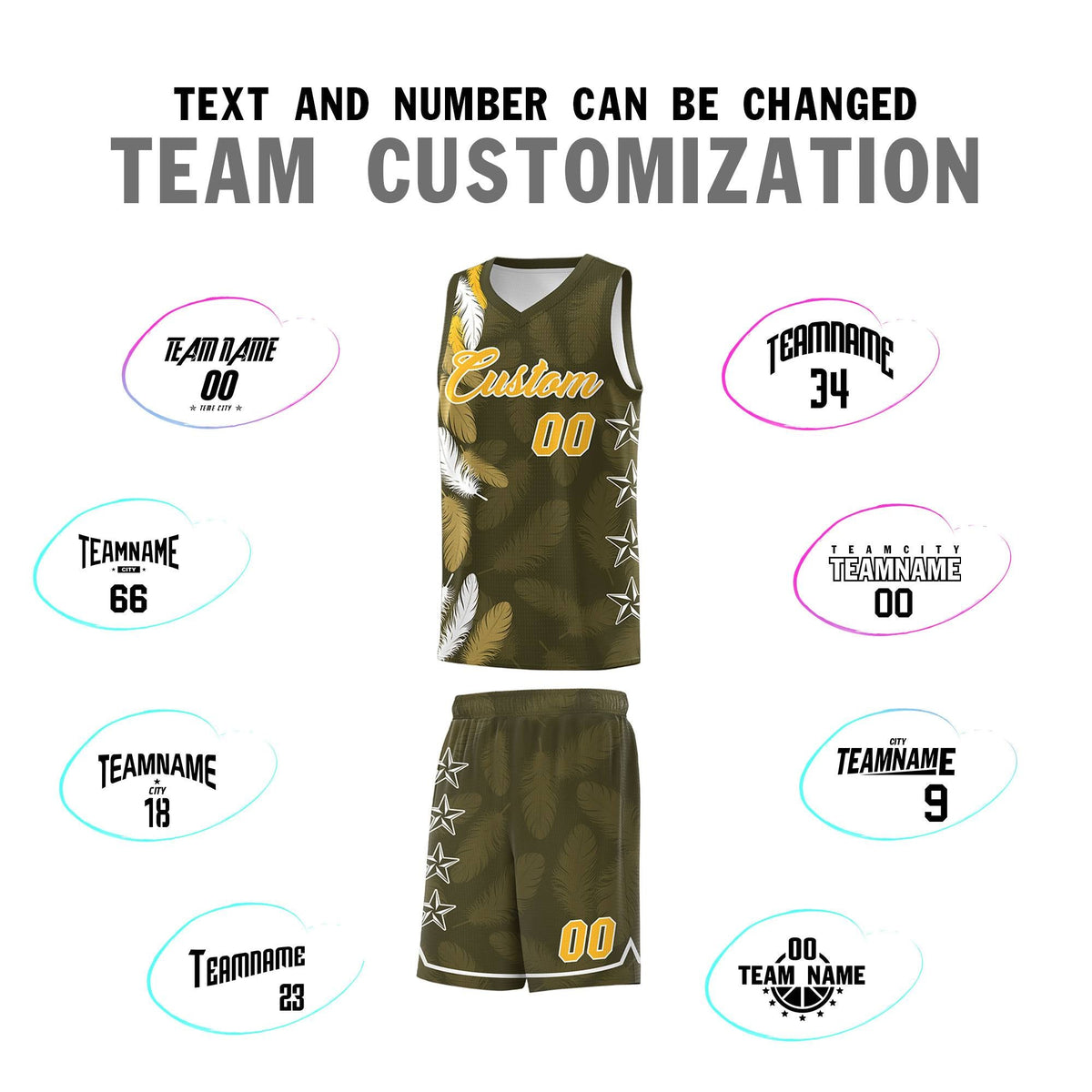 Custom Youth Basketball Jersey Olive Gold Feather Series Sports Uniform