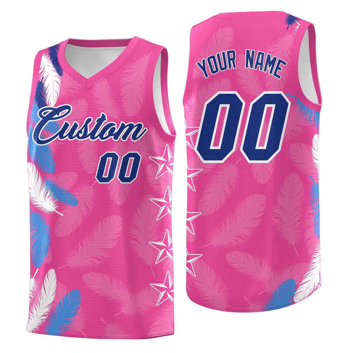 Custom Youth Basketball Jersey Pink Royal Feather Series Sports Uniform