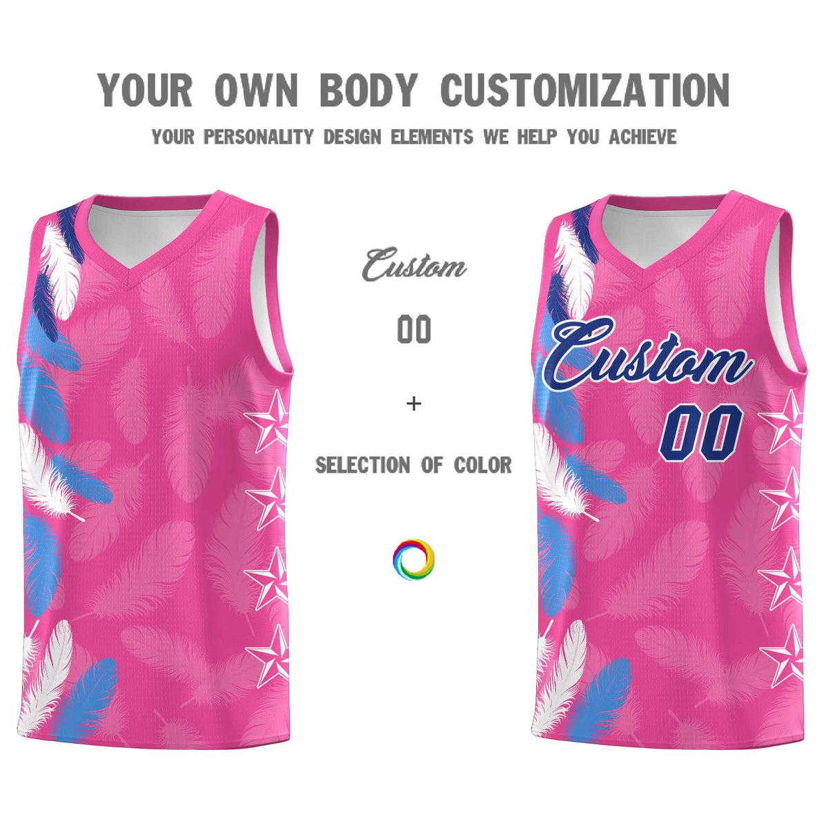 Custom Youth Basketball Jersey Pink Royal Feather Series Sports Uniform